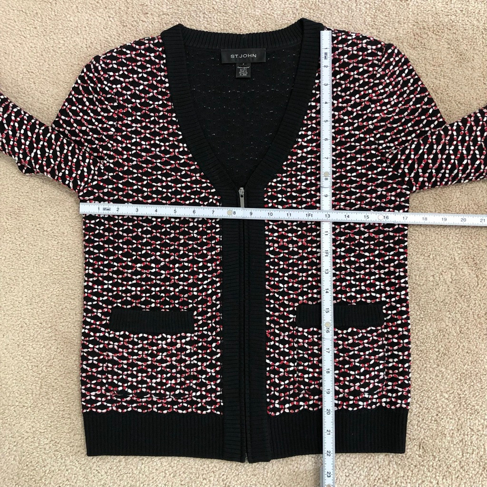 St John Knit Caviar Tweed Zip Front Cardigan Jacket Petite - Picture 9 of 10